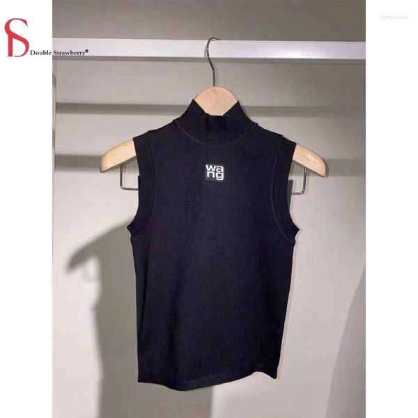 knit women's spring/summer temperament fashion letter logo tight slim tank, White