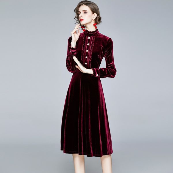 2023 spring new arrival: european station brand women's gold velvet dress with stand-up collar, single-breasted, long sleeve, a-line si, Black;gray
2023 spring new arrival: european station brand women's gold velvet dress with stand-up collar, single-breasted, long sleeve, a-line si, Black;gray