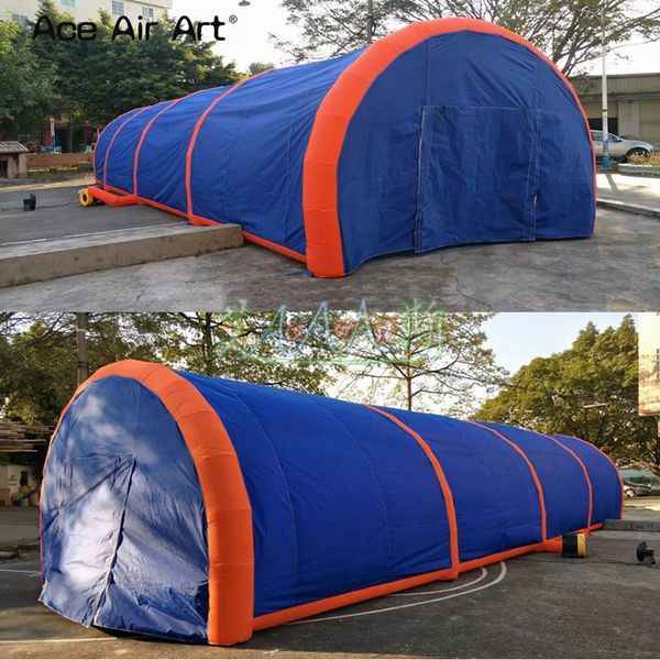 Image of 20mLx4.5mWx3mH (65.5x15x10ft) giant blue and orange inflatable tunnel tent car cover garage with full cover curtains for outdoor events