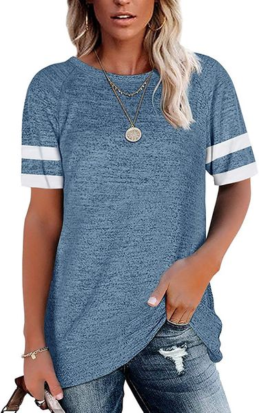 womens t shirts short sleeve tunic loose crewneck color block casual tee shirts blouses, White
womens t shirts short sleeve tunic loose crewneck color block casual tee shirts blouses, White
