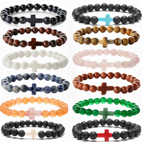 8mm natural stone turquoise bracelet lava agate elastic cross charm bracelets for men women, Black
8mm natural stone turquoise bracelet lava agate elastic cross charm bracelets for men women, Black