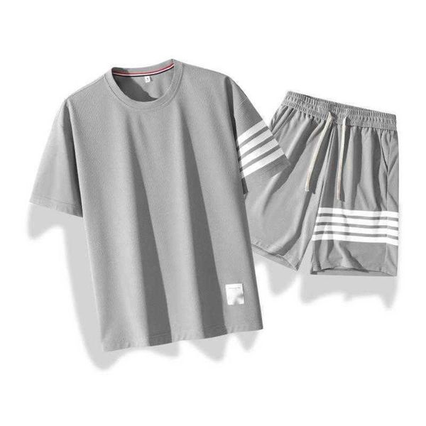 designer summer pure cotton short sleeve shorts couple tb four bar casual sports setqzbp, Gray
designer summer pure cotton short sleeve shorts couple tb four bar casual sports setqzbp, Gray