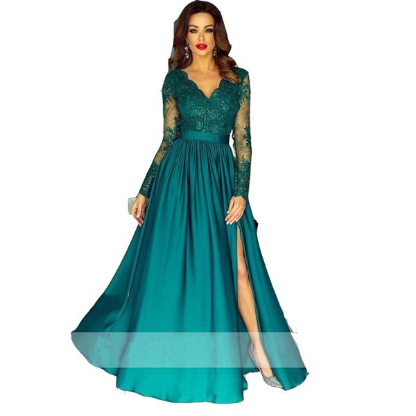2023 elegant dark green evening dresses wear v neck lace appliques beaded long sleeves floor length side split formal special party wear, Black;red
2023 elegant dark green evening dresses wear v neck lace appliques beaded long sleeves floor length side split formal special party wear, Black;red