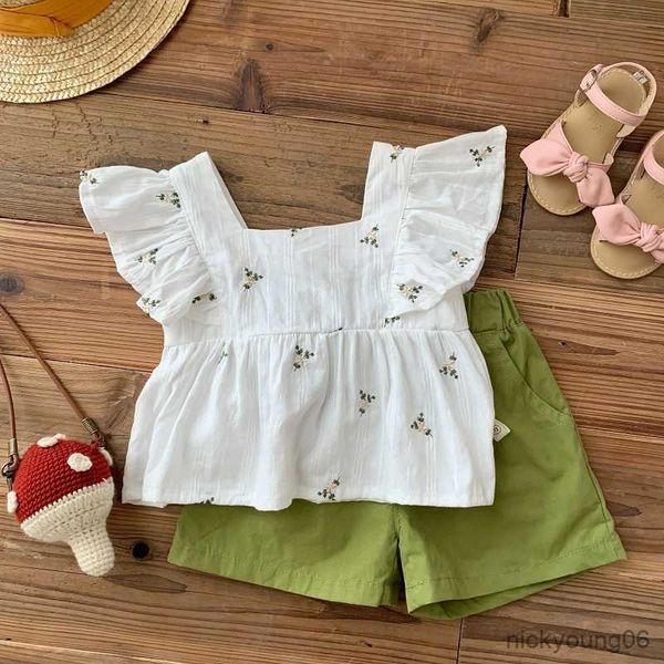clothing sets summer children girl clothes ruffles sleeve flower shirt and elastic waist pocket shorts pant 2pcs outfits kids set, White
clothing sets summer children girl clothes ruffles sleeve flower shirt and elastic waist pocket shorts pant 2pcs outfits kids set, White