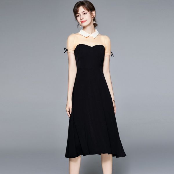 2023 summer women's mesh stitching dress - short sleeve, lapel neck - casual, mid-calf length - color: black - size: s, , l, xl, Black;gray
2023 summer women's mesh stitching dress - short sleeve, lapel neck - casual, mid-calf length - color: black - size: s, , l, xl, Black;gray