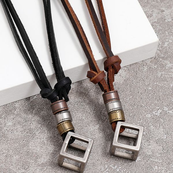 men's jewelry alloy hollow box pendant cowhide necklace with adjustable retro necklace, Silver
men's jewelry alloy hollow box pendant cowhide necklace with adjustable retro necklace, Silver