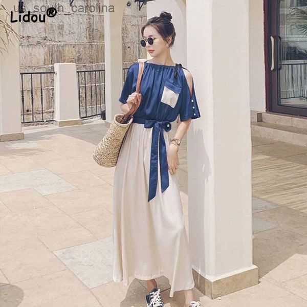 young style o-neck off shoulder casual summer dress solid color patchwork empire belt pockets fashion women's clothing l230522, Black;gray
young style o-neck off shoulder casual summer dress solid color patchwork empire belt pockets fashion women's clothing l230522, Black;gray