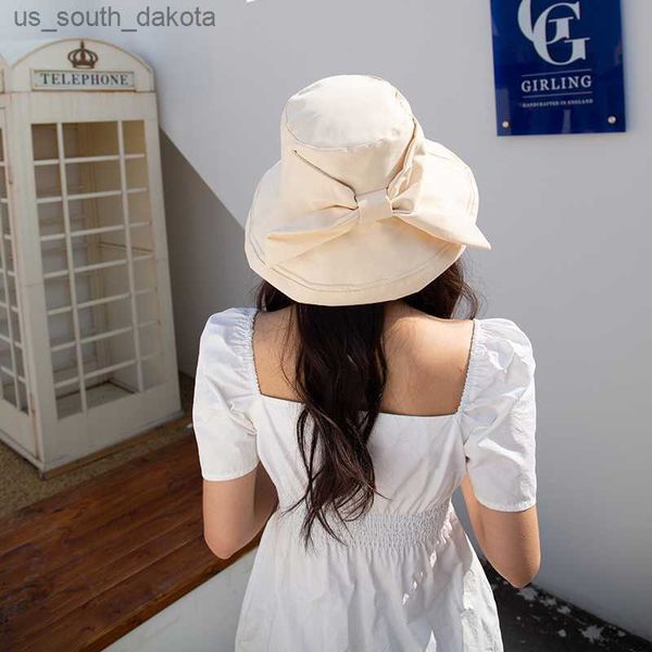 summer new women bucket hat solid color big bows outdoor sun hats ladies beach wide brim panama cap l230523, Blue;gray
summer new women bucket hat solid color big bows outdoor sun hats ladies beach wide brim panama cap l230523, Blue;gray