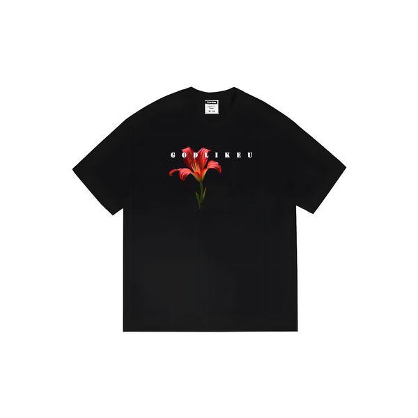 godlikeu mens designer tshirts flower print 240g cotton streetwear men t-shirt short sleeve fashion tees, White;black