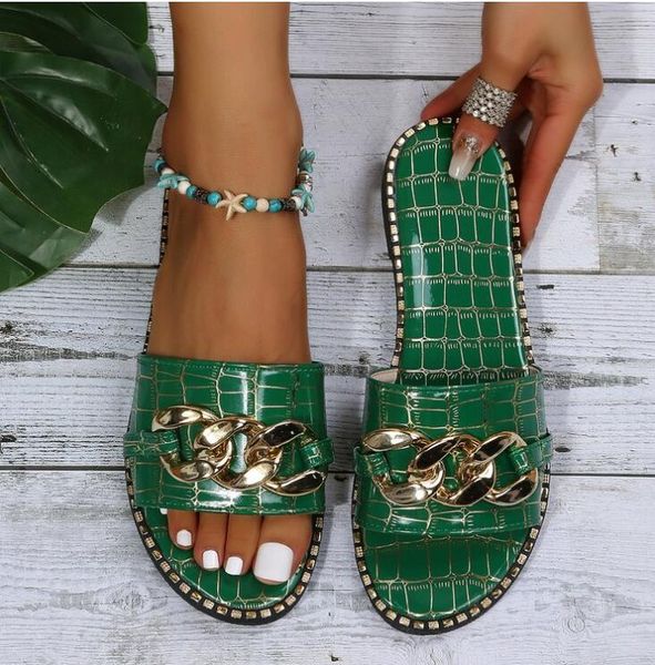 green blue black slippers sandals for women gold chains slip on flat heel lady summer slides shoes outdoor
green blue black slippers sandals for women gold chains slip on flat heel lady summer slides shoes outdoor