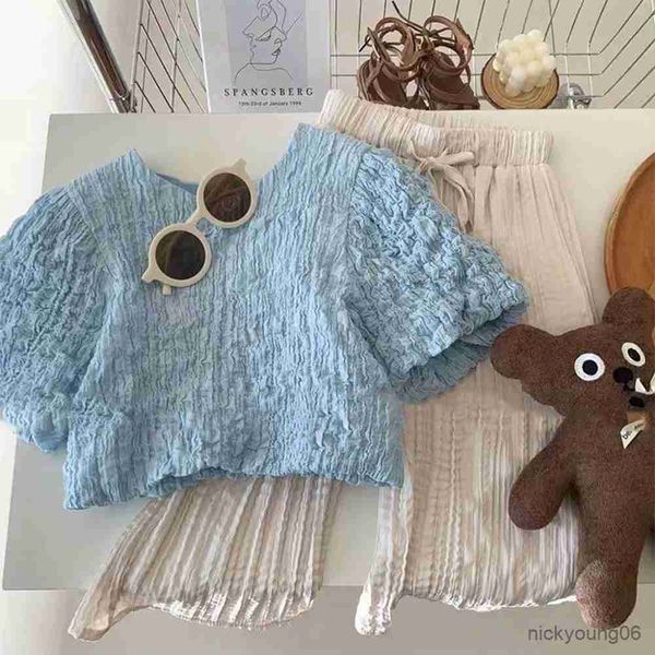 clothing sets menoea new summer kids clothes solid color 2 piece pleated and flared pants girls casual outfits, White 
clothing sets menoea new summer kids clothes solid color 2 piece pleated and flared pants girls casual outfits, White