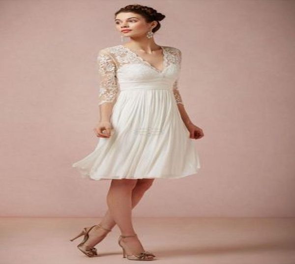 2019 s 34 lace sleeve short beach wedding dresses vneck ruffles knee length empire chiffon bridal gowns custom made3112163, White
2019 s 34 lace sleeve short beach wedding dresses vneck ruffles knee length empire chiffon bridal gowns custom made3112163, White