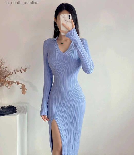 young gee women summer polo collar side split design knit dress feminine slim fit bodycon sweater long sleeve dresses l230522, Black;gray
young gee women summer polo collar side split design knit dress feminine slim fit bodycon sweater long sleeve dresses l230522, Black;gray