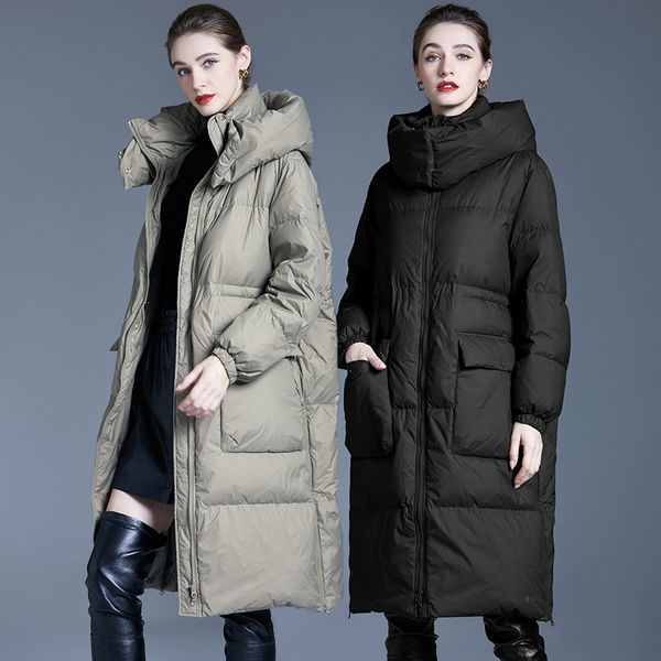 european women's station 2023 winter new loose hooded medium length white duck down bread suit thickened down jacket women, Black
european women's station 2023 winter new loose hooded medium length white duck down bread suit thickened down jacket women, Black