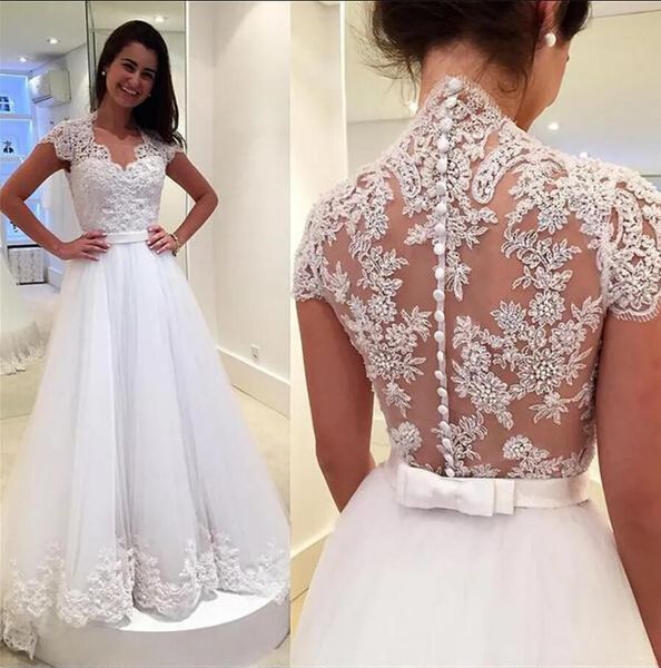 new maternity women princess bridal gowns illusion back covered buttons court train spring modest lace wedding dresses, White
new maternity women princess bridal gowns illusion back covered buttons court train spring modest lace wedding dresses, White