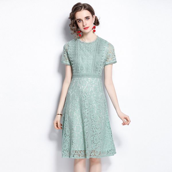 2023 summer european women's lace a-line dress - short sleeve, hook and hollow lace, mid-calf length - floral print, light green, sizes, Black;gray
2023 summer european women's lace a-line dress - short sleeve, hook and hollow lace, mid-calf length - floral print, light green, sizes, Black;gray