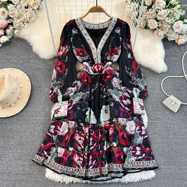 high end light luxury elegant lantern long sleeved v-neck waistband show slim single breasted mid length a-line printed dress, Black;gray
high end light luxury elegant lantern long sleeved v-neck waistband show slim single breasted mid length a-line printed dress, Black;gray