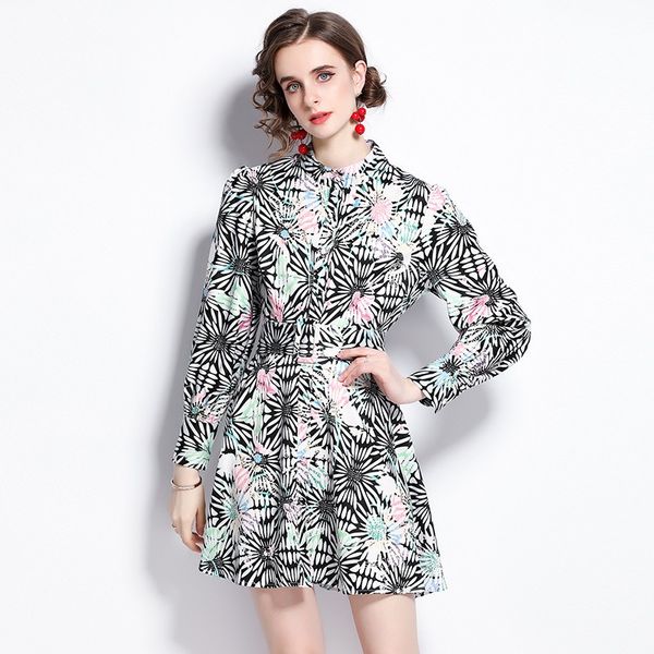 2023 summer new european premium women's cardigan dress | long sleeve, stand collar, floral print | acrylic material | casual style, Black;gray
2023 summer new european premium women's cardigan dress | long sleeve, stand collar, floral print | acrylic material | casual style, Black;gray
