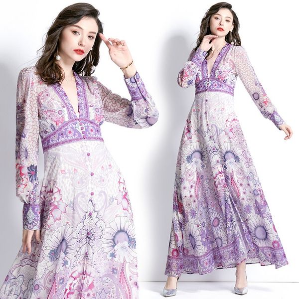 basic & casual dresses: women's vintage floral print long skirt with lantern sleeves, deep v-neck, spring, polyester, blue, khaki, purp, Black;gray
basic & casual dresses: women's vintage floral print long skirt with lantern sleeves, deep v-neck, spring, polyester, blue, khaki, purp, Black;gray
