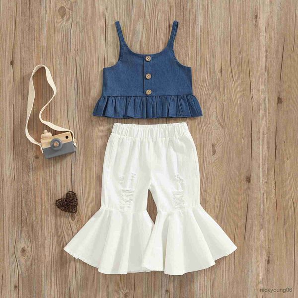 clothing sets girls set children two-piece summer clothes blue u-neck sleeveless tank and white ripped flared trousers
clothing sets girls set children two-piece summer clothes blue u-neck sleeveless tank and white ripped flared trousers