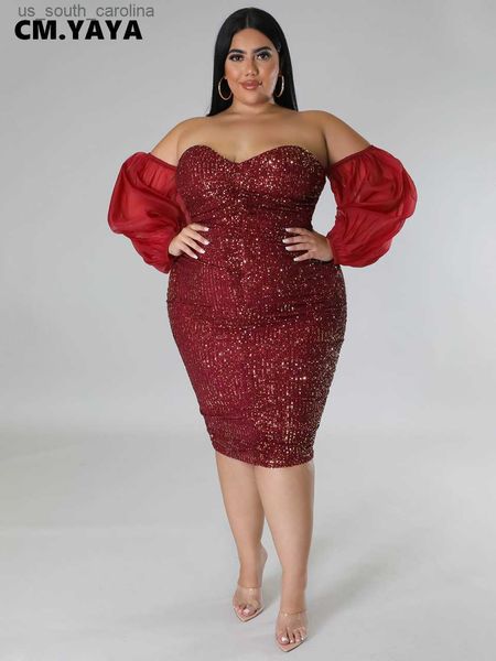 cm.yaya plus size women mesh lantern sleeve off shoulder sequined bodycon midi dress 2023 evening party dresses vestidos l230522, Black;gray
cm.yaya plus size women mesh lantern sleeve off shoulder sequined bodycon midi dress 2023 evening party dresses vestidos l230522, Black;gray