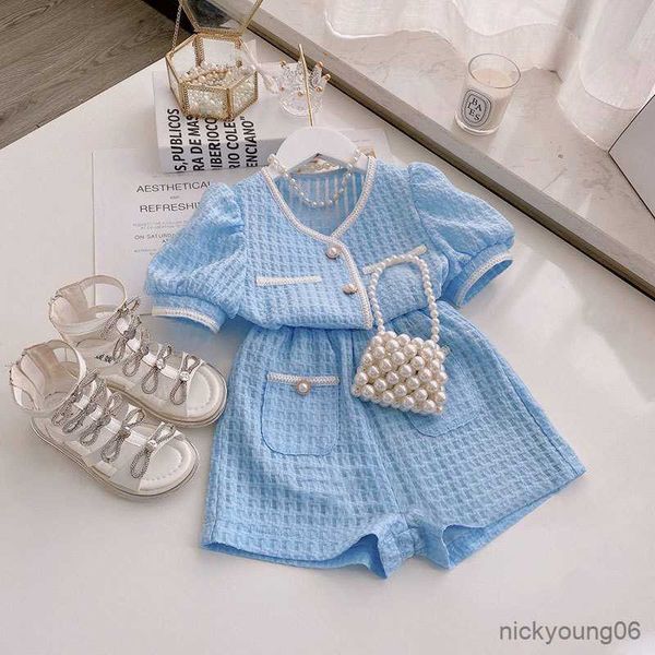 clothing sets 2023 summer girls' set blue color vintage children clothes plaid blouse shirt and shorts children's wholesale, White
clothing sets 2023 summer girls' set blue color vintage children clothes plaid blouse shirt and shorts children's wholesale, White