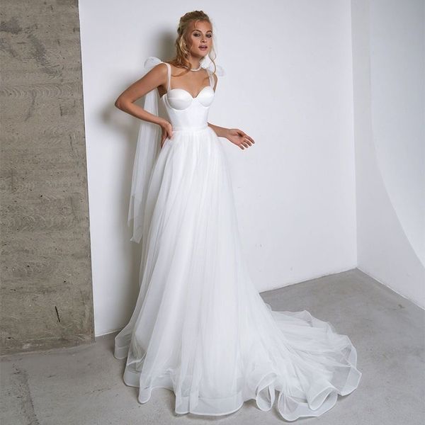 simple white tulle wedding dress boho bow spaghetti straps a-line beach wedding party gowns abito da sposa vestido de noiva
simple white tulle wedding dress boho bow spaghetti straps a-line beach wedding party gowns abito da sposa vestido de noiva