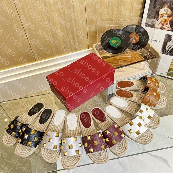 luxury rivet slippers braid straw sandal designer womens genuine leather slides slipper summer casual beach slipper, Black
luxury rivet slippers braid straw sandal designer womens genuine leather slides slipper summer casual beach slipper, Black