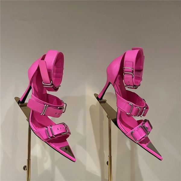 summer women buckle punk sandals silver-toned pointed toe stiletto heel sandals female silver finish buckles ankle strap shoes, Black
summer women buckle punk sandals silver-toned pointed toe stiletto heel sandals female silver finish buckles ankle strap shoes, Black