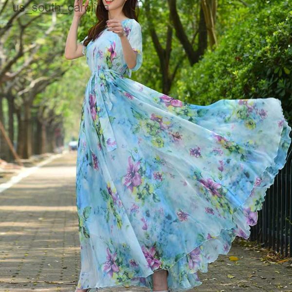 maxi dress boho women flowers print holiday new a-line summer floral beach loose evening party 3xl oversized dress robe vestidos l230522, Black;gray