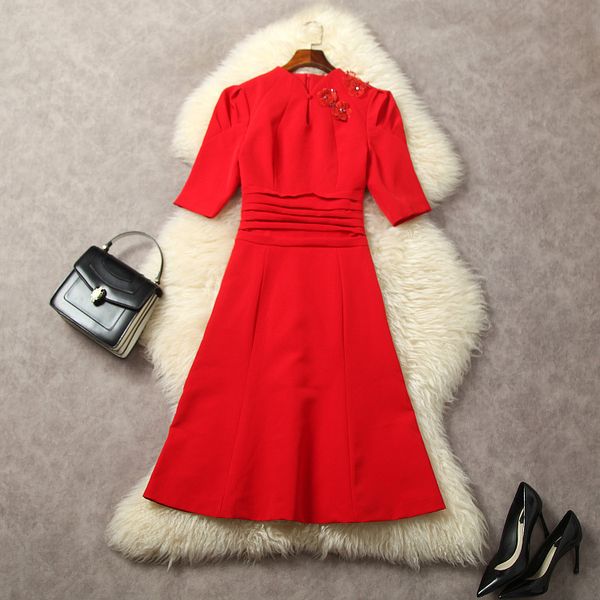 european and american women's clothes 2023 summer new five point sleeve nail bead flower fashion red dress, Black;gray
european and american women's clothes 2023 summer new five point sleeve nail bead flower fashion red dress, Black;gray