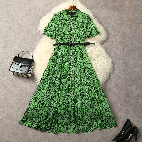 european and american women's clothes 2023 summer new stand collar single breasted short sleeve vintage print pleated dress, Black;gray
european and american women's clothes 2023 summer new stand collar single breasted short sleeve vintage print pleated dress, Black;gray