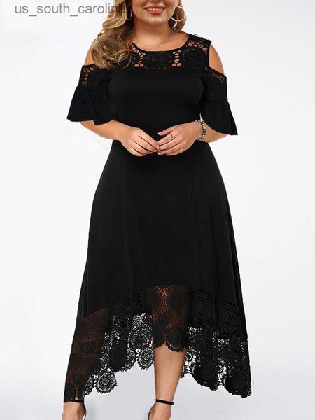 fashion women summer cold shoulder short sleeve lace patchwork elegant party dress maxi plus size women clothing l230522, Black;gray
fashion women summer cold shoulder short sleeve lace patchwork elegant party dress maxi plus size women clothing l230522, Black;gray