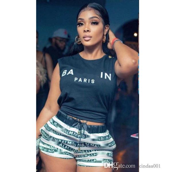 womens summer clothing designer tracksuits sleeveless round neck letter print high waist shorts two piece sportwear, Gray
womens summer clothing designer tracksuits sleeveless round neck letter print high waist shorts two piece sportwear, Gray