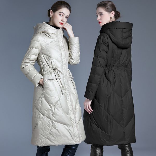 original designer women's 2023 winter new thickened hooded white duck down medium length over the knee jacket women, Black
original designer women's 2023 winter new thickened hooded white duck down medium length over the knee jacket women, Black