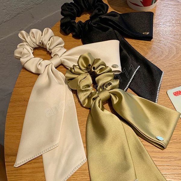 satin ribbon bow scrunchies pearl edge hair rope solid color elastic hair rubber bands elegant silky korean hair accessories, Slivery;white
satin ribbon bow scrunchies pearl edge hair rope solid color elastic hair rubber bands elegant silky korean hair accessories, Slivery;white