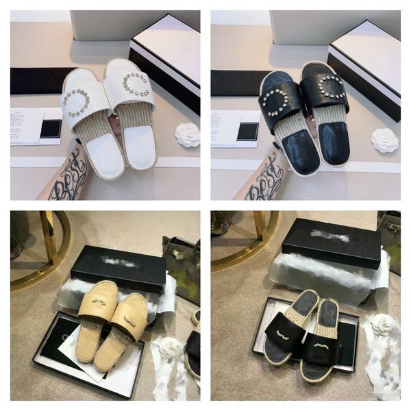 womens pearls slides chan c sandal slippers rhinestone crystal embellished fisherman shoes flat mule straw platform shoes interlocking c esp, Black
womens pearls slides chan c sandal slippers rhinestone crystal embellished fisherman shoes flat mule straw platform shoes interlocking c esp, Black