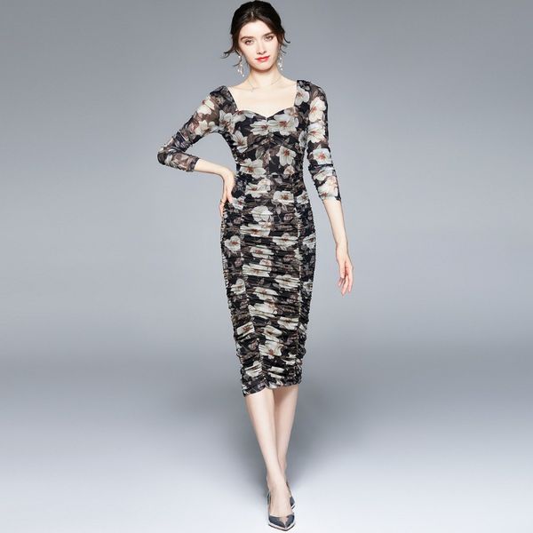2023 summer european fashion women's square collar mesh print dress - casual, mid-calf length, long sleeve - floral, ideal for music fe, Black;gray
2023 summer european fashion women's square collar mesh print dress - casual, mid-calf length, long sleeve - floral, ideal for music fe, Black;gray