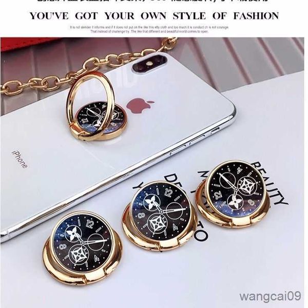 Image of Cell Phone Mounts Holders Luxury Metal Mobile Phone Socket Holder Clock Shape Telephone Finger Ring Holder Magnetic Car Bracket Stand Accessories R230605