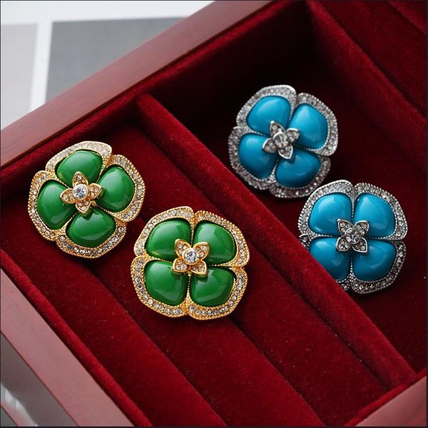 french 3d flower earrings women's retro luxury spring new zircon resin ear studs e383, Golden;silver
french 3d flower earrings women's retro luxury spring new zircon resin ear studs e383, Golden;silver