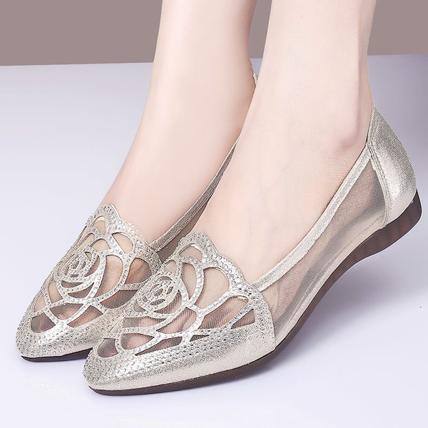 tendon soft sole spring and summer new soft leather womens shoes pointed hollow out single shoe large sandals womens shoes, Black