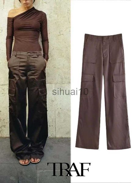women's pants capris traf women pants 2023 new fashion new solid silk satin cargo pants at the cuffs female trousers mujer j230605, Black;white
women's pants capris traf women pants 2023 new fashion new solid silk satin cargo pants at the cuffs female trousers mujer j230605, Black;white