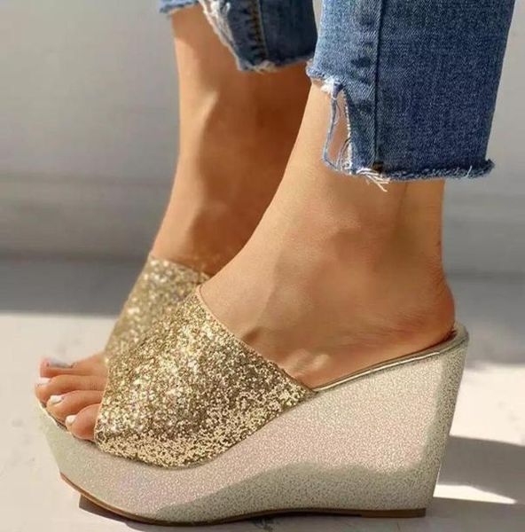 women wedge slippers pumps bling high heel ladies mules golden wedding party platform shoes peep toe wedges6031477, Black
women wedge slippers pumps bling high heel ladies mules golden wedding party platform shoes peep toe wedges6031477, Black