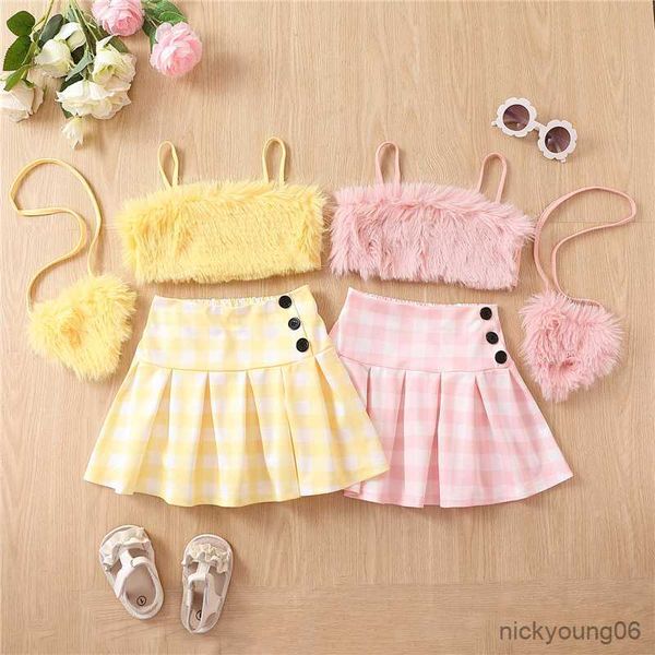 clothing sets girls summer outfit fashion kid children casual plush sleeveless tank plaid pleated skirt with crossbody bag, White
clothing sets girls summer outfit fashion kid children casual plush sleeveless tank plaid pleated skirt with crossbody bag, White