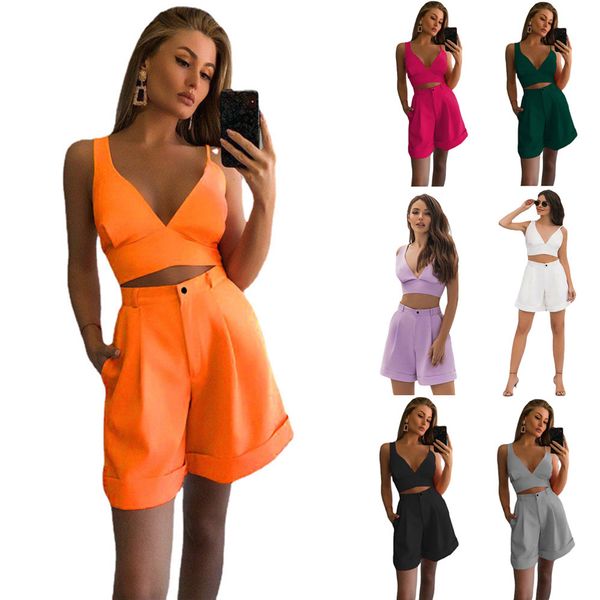 women's two piece pants spring and summer cross-border female solid color two-piece blazer high waist shorts tank suspender casual prof, White
women's two piece pants spring and summer cross-border female solid color two-piece blazer high waist shorts tank suspender casual prof, White