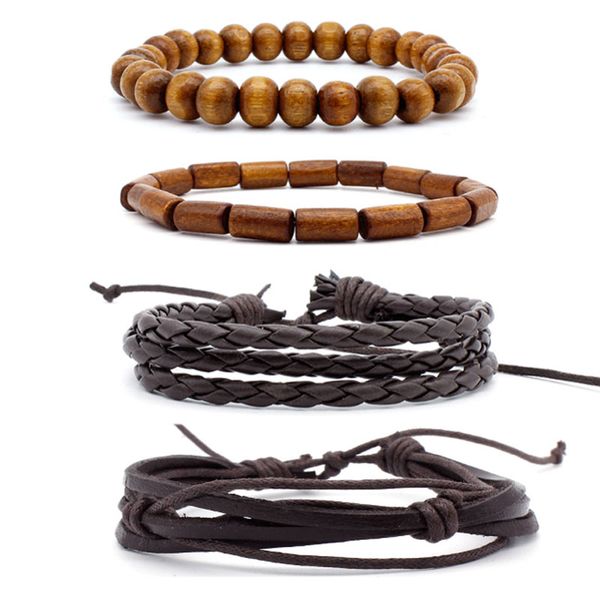 handmade braided multilayer rope leather wooden beaded charm bracelets 4pcs set adjustable party jewelry for men, Golden;silver
handmade braided multilayer rope leather wooden beaded charm bracelets 4pcs set adjustable party jewelry for men, Golden;silver