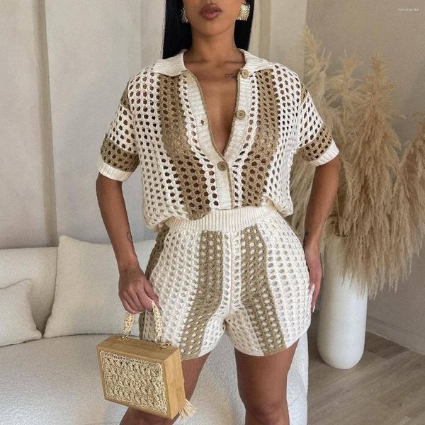 brand 2 pcs knitted women set patchwork o-neck t-shirt and shorts summer beach outfits, Gray
brand 2 pcs knitted women set patchwork o-neck t-shirt and shorts summer beach outfits, Gray
