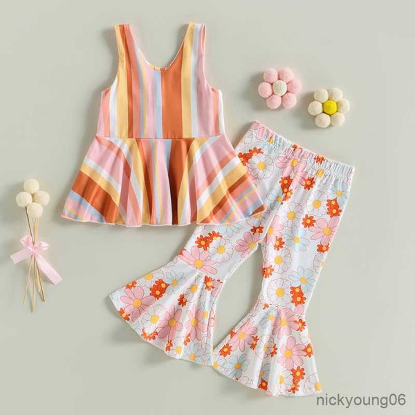 clothing sets lovely children girls summer striped print sleeveless ruffles tanks and floral flare long pants casual outfits, White
clothing sets lovely children girls summer striped print sleeveless ruffles tanks and floral flare long pants casual outfits, White