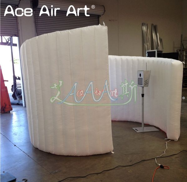 Image of 3x2.1mH (10x6.8ft) 2023 New White Groove Surface Inflatable Spiral Photo Booth with Holiday Sign for Trade Show or Selfie