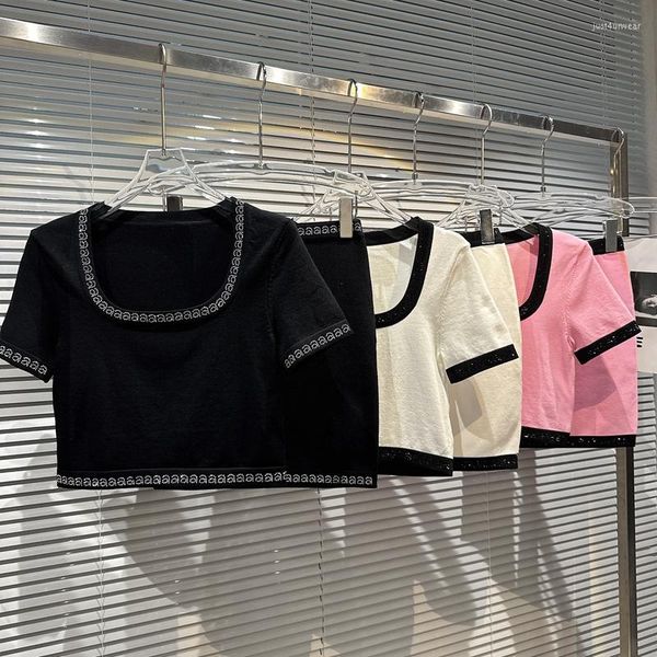 summer women's a letter rhinestone diamond contrast short sleeve crop +hip wrap skirt knit set, White;black
summer women's a letter rhinestone diamond contrast short sleeve crop +hip wrap skirt knit set, White;black